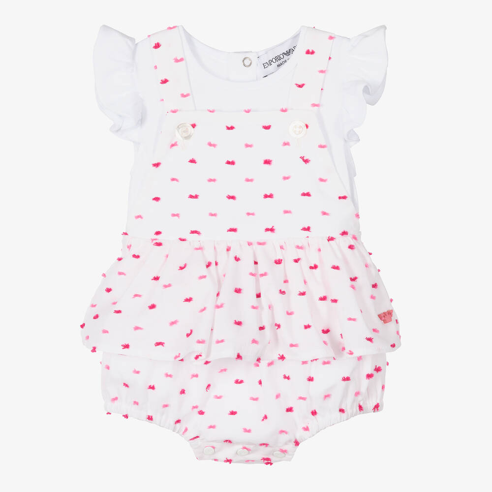 Emporio Armani - Baby Girls White Cotton Dungarees Set | Childrensalon