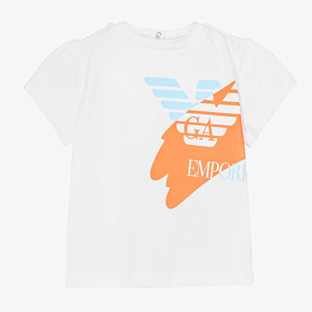 Emporio Armani - Baby Girls White Cotton T-Shirt | Childrensalon