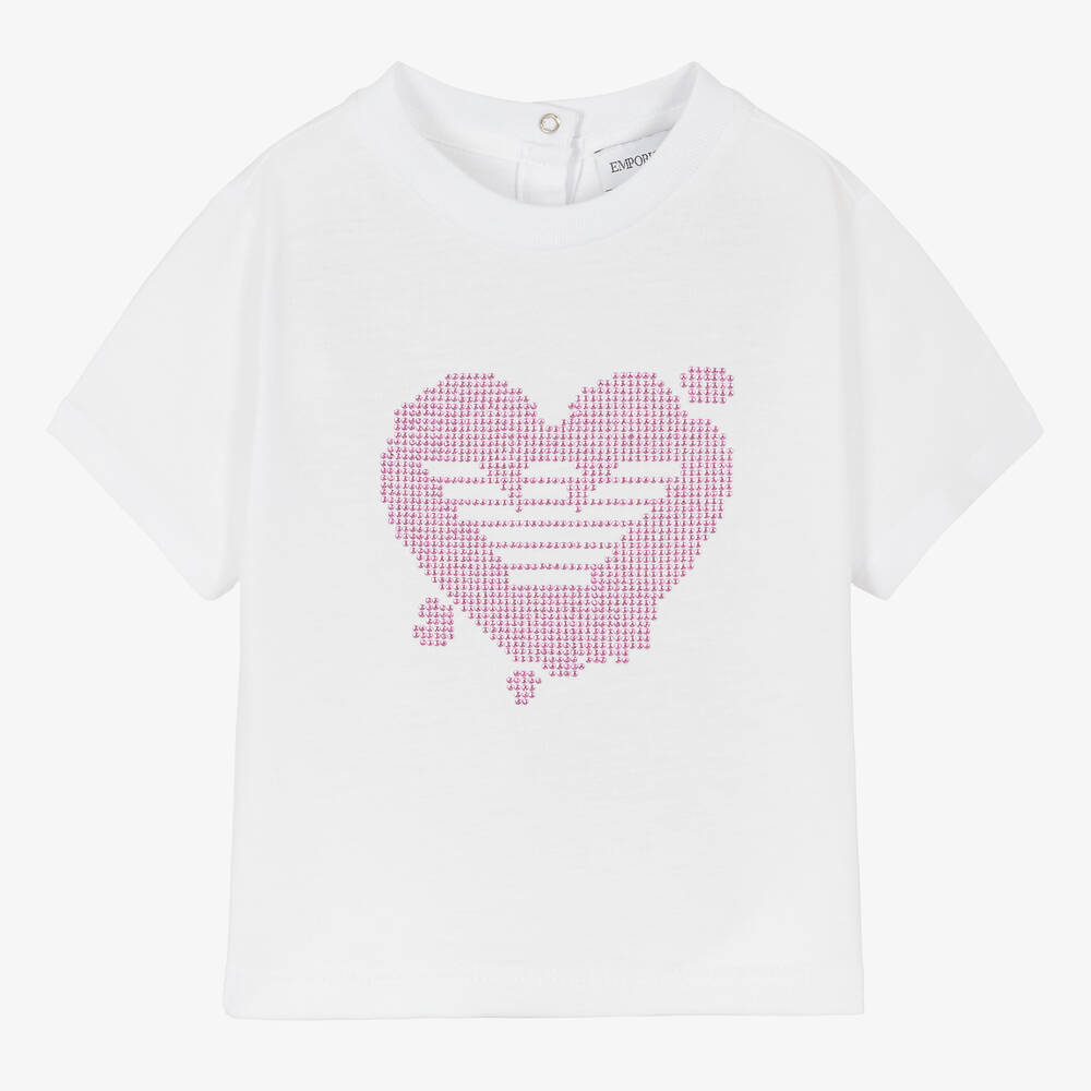 Emporio Armani - Baby Girls White Diamanté Eagle Logo T-Shirt | Childrensalon