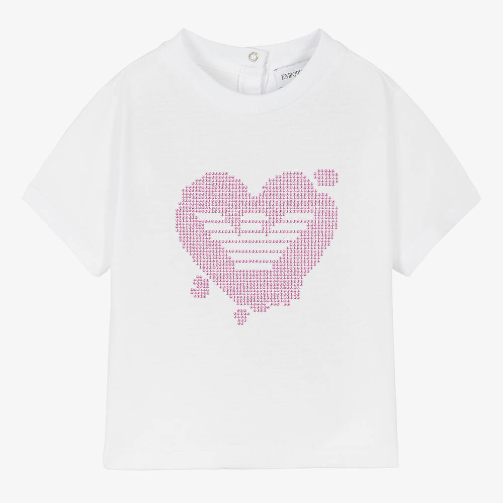 Emporio Armani-Белая футболка с логотипом из стразов | Childrensalon Outlet
