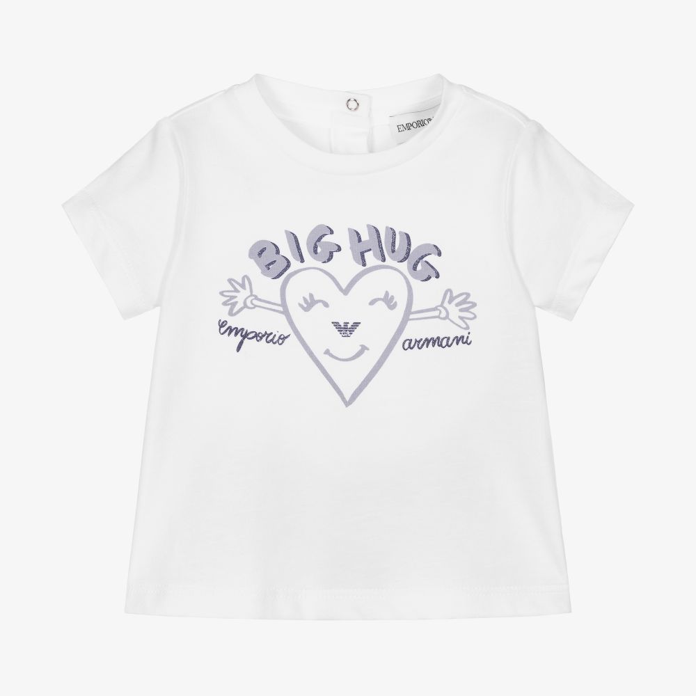 Emporio Armani - Baby Girls White Heart T-Shirt | Childrensalon