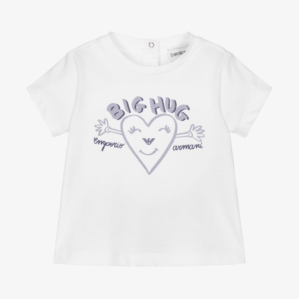 Emporio Armani-Белая футболка с сердечком для девочек | Childrensalon Outlet