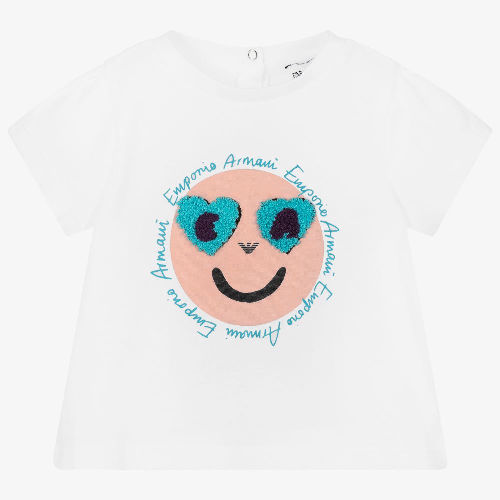 Emporio Armani-Baby Girls White Logo T-Shirt | Childrensalon Outlet