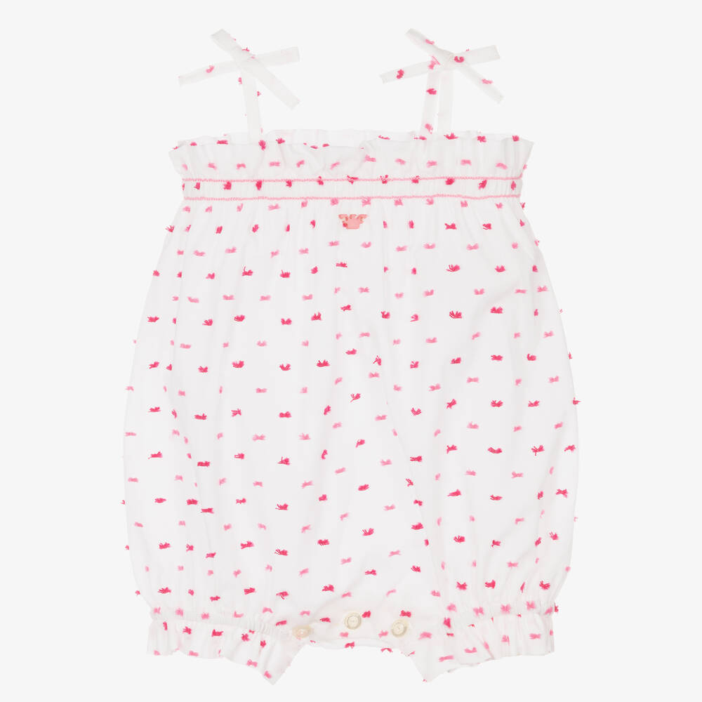 Emporio Armani - Baby Girls White & Pink Cotton Shortie | Childrensalon