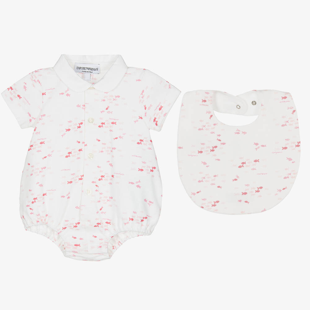 Baby Girls White Pink Cotton Shortie Set