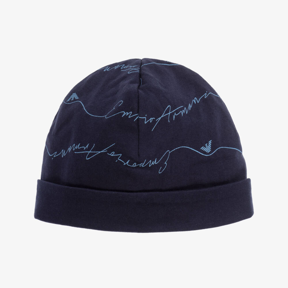 Emporio Armani-قبعة قطن لون كحلي وأزرق للأطفال | Childrensalon Outlet