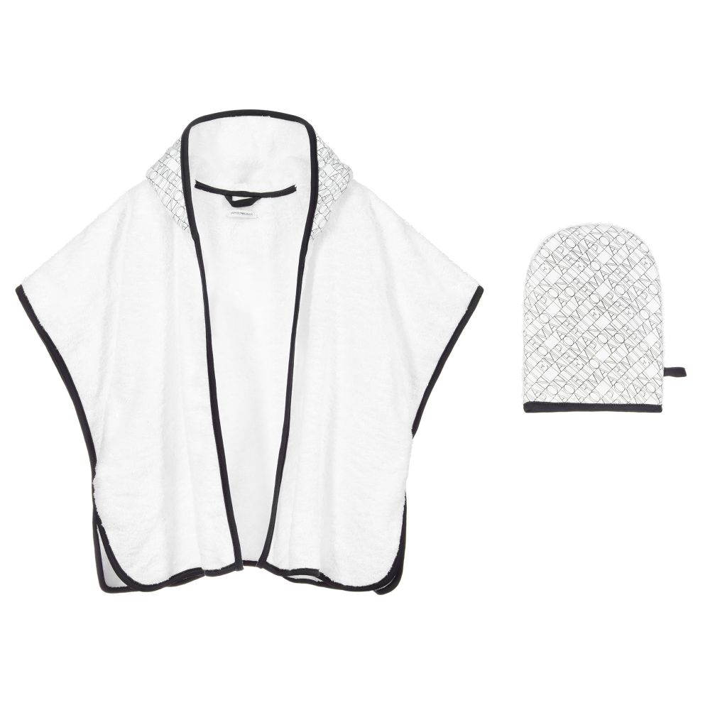 Emporio Armani - Белое полотенце с рукавичкой для малыша | Childrensalon