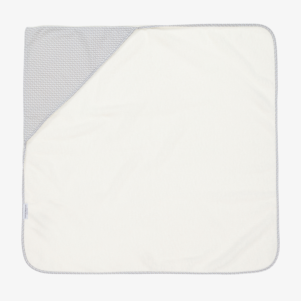 إمبوريو أرماني-طقم هدية منشفة وقفازات قطن لون عاجي وأزرق للمواليد | Childrensalon Outlet