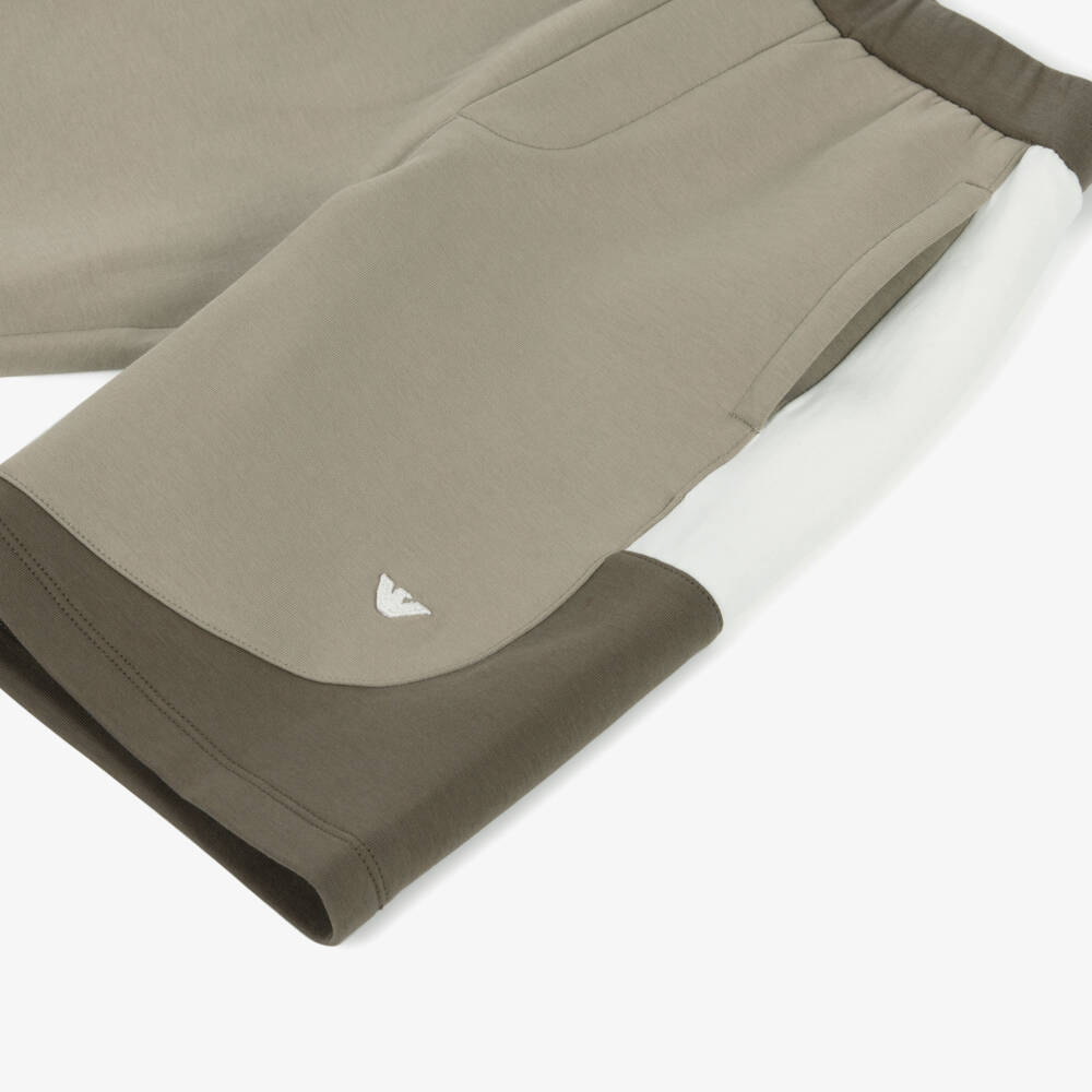 Emporio Armani-Beige Boys Colorblock Soft Shorts | Childrensalon Outlet