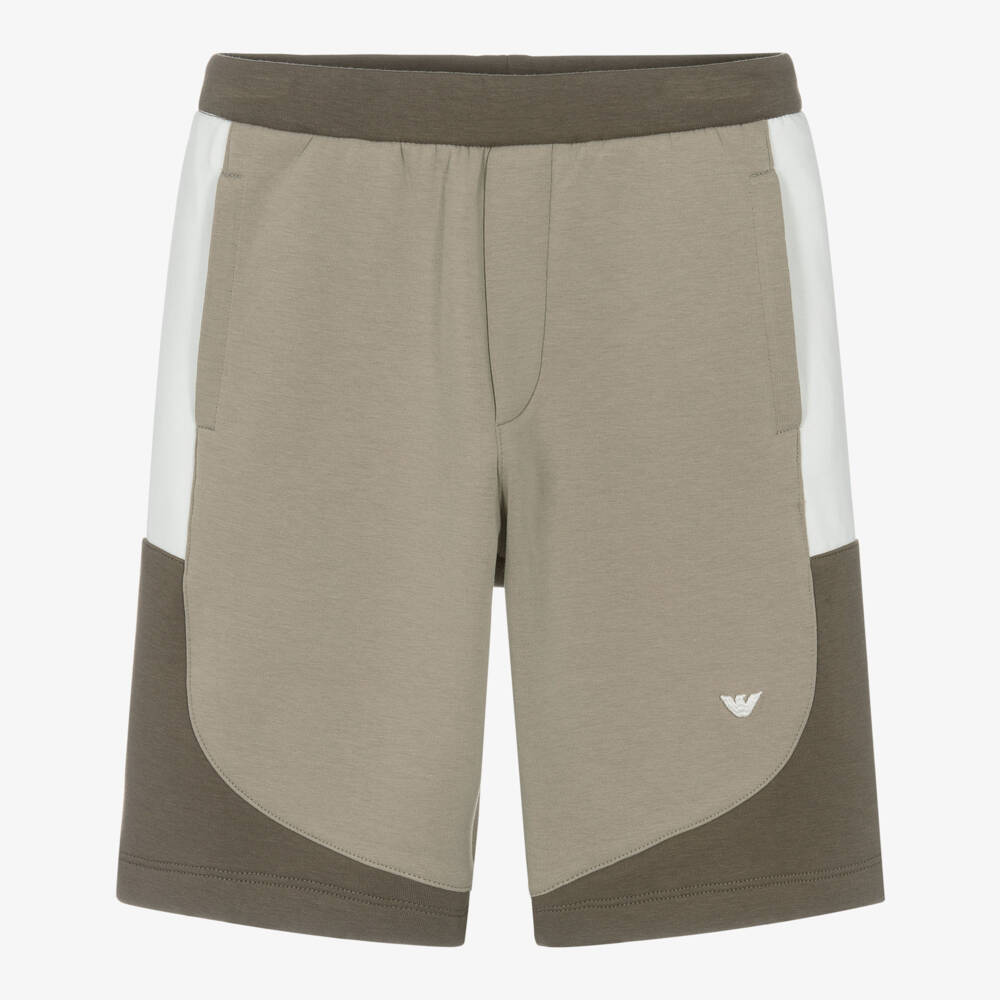 Emporio Armani-Beige Boys Colorblock Soft Shorts | Childrensalon Outlet