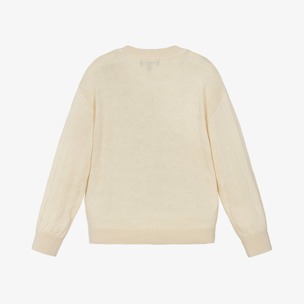 Emporio Armani-Beige Knit Cotton Eagle Sweater | Childrensalon Outlet