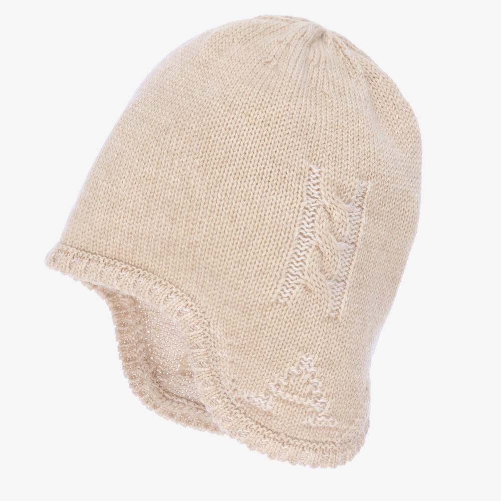 Emporio Armani-Beige Knitted Wool Baby Hat | Childrensalon Outlet