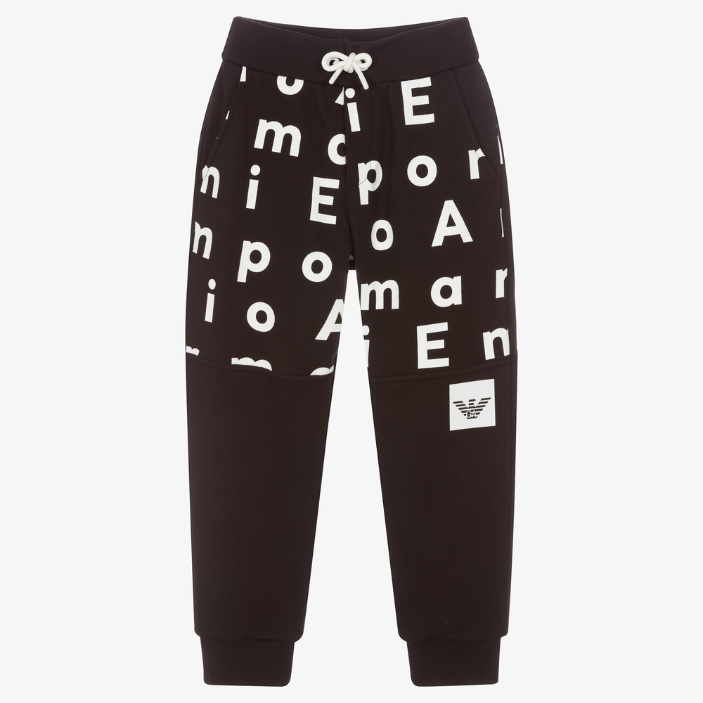 Emporio Armani Black Cotton Logo Joggers Childrensalon Outlet