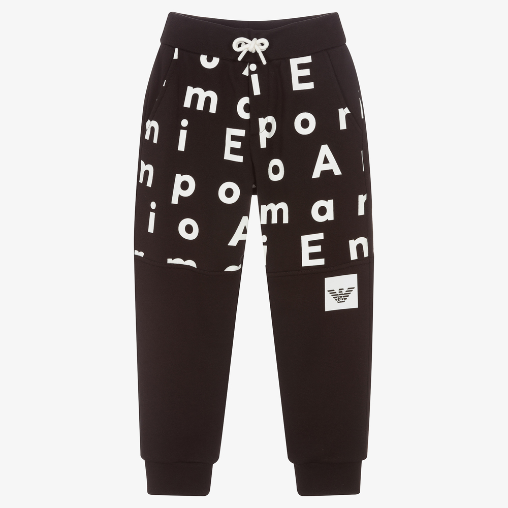 Emporio Armani - Black Cotton Logo Joggers | Childrensalon