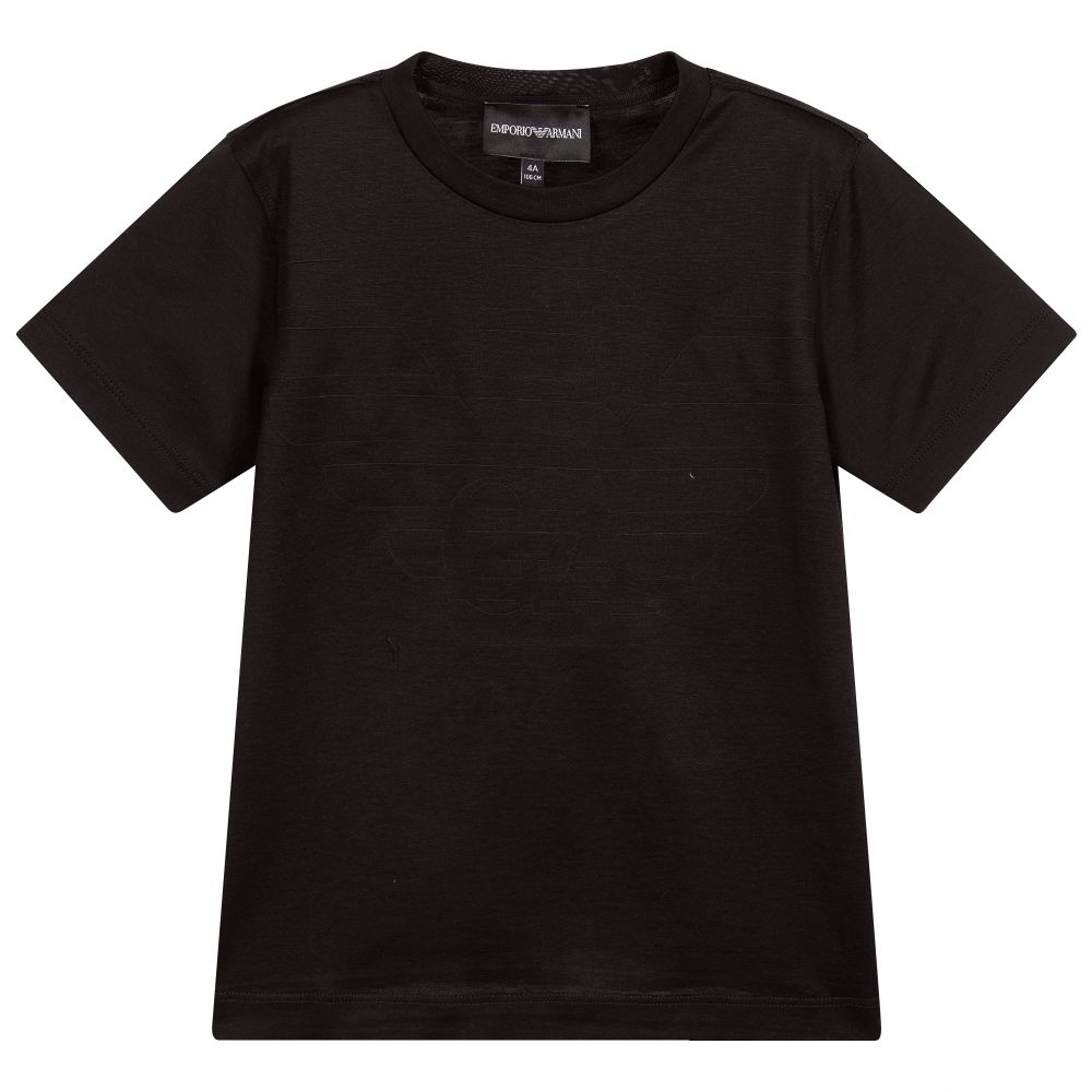 Emporio Armani - Black Cotton Logo T-Shirt | Childrensalon