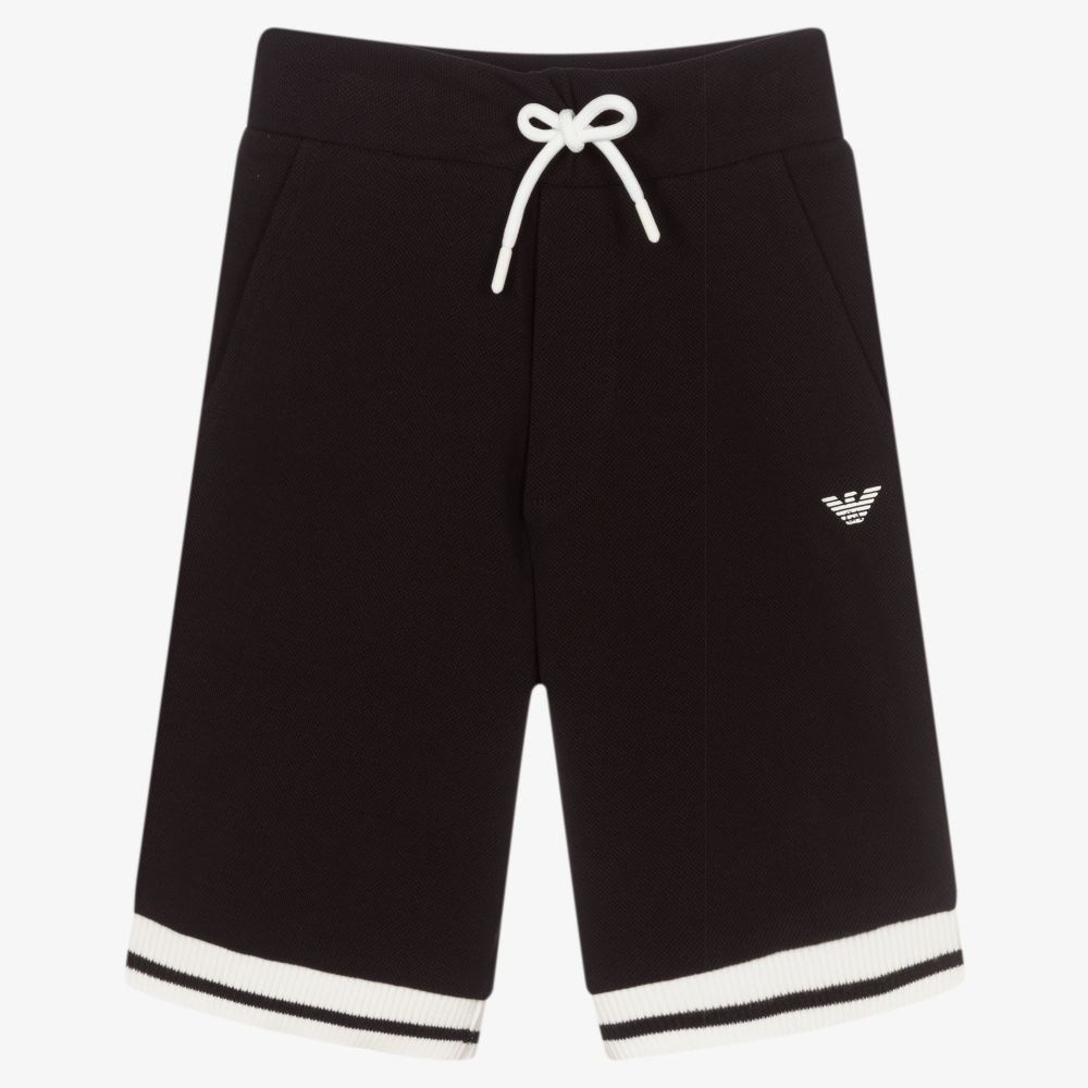 Emporio Armani - Schwarze Shorts aus Baumwollpiqué | Childrensalon