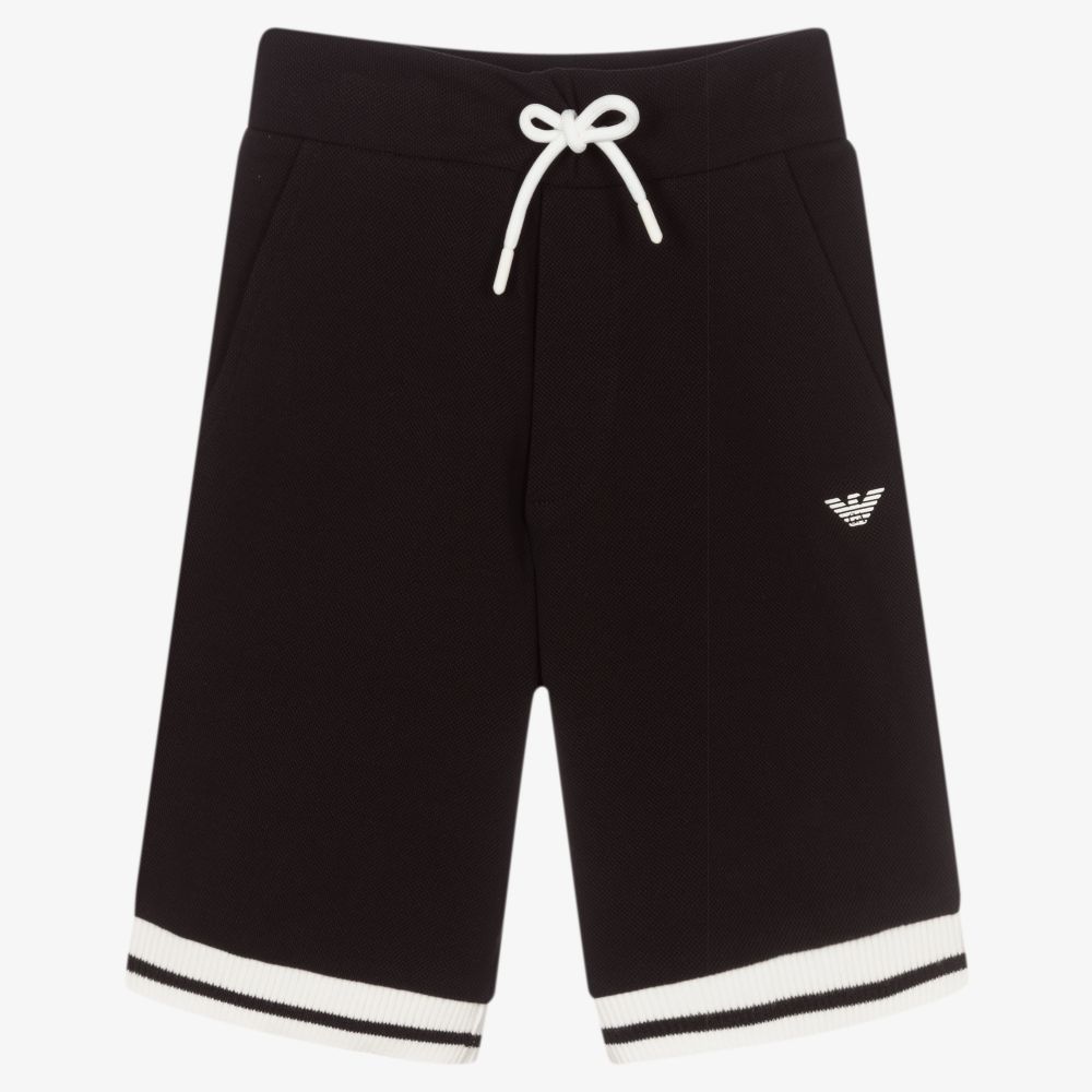 Emporio Armani - Black Cotton Piqué Shorts | Childrensalon