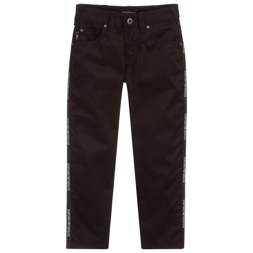 Emporio Armani - Jean noir en coton à logo | Childrensalon