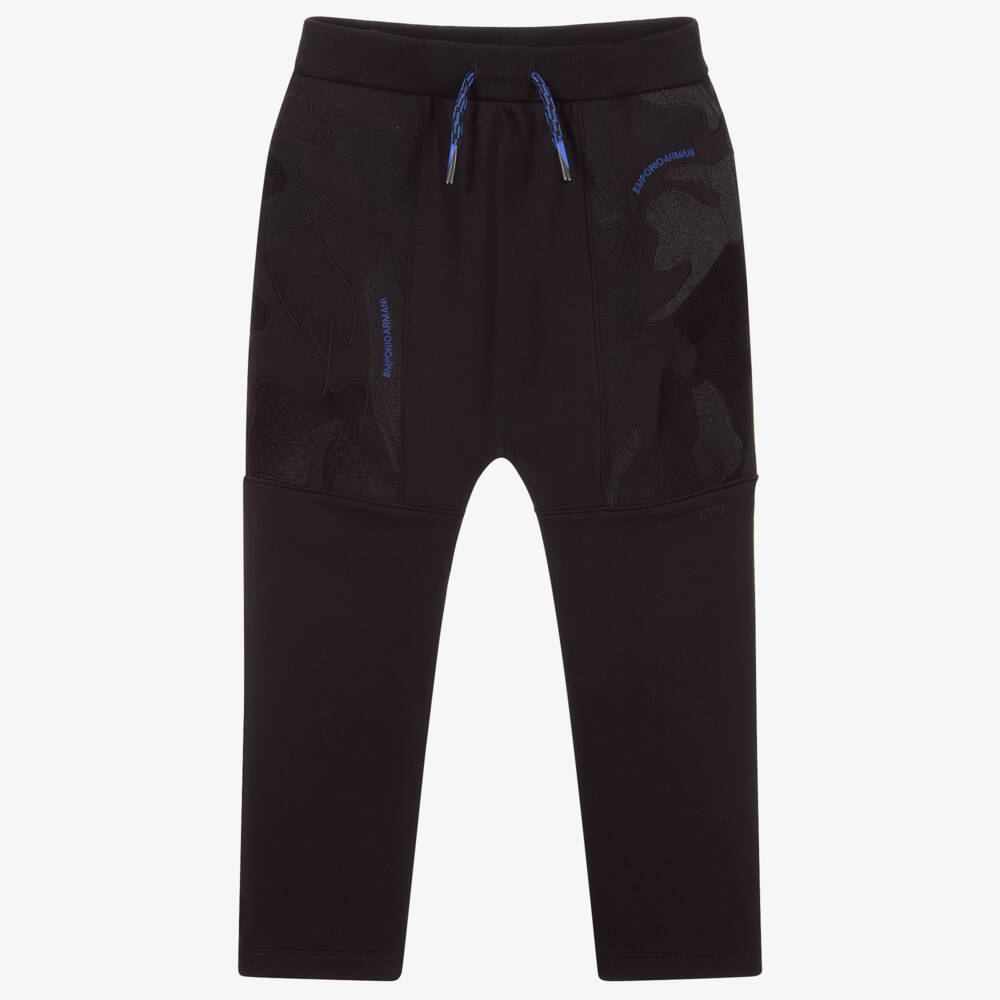 Emporio Armani-Black Embroidered Camo Joggers | Childrensalon Outlet