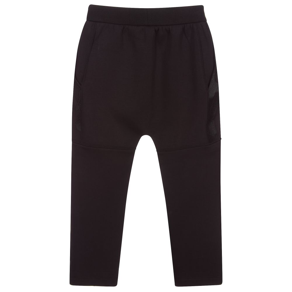 إEmporio Armani-جوغرز مزيج فيسكوز جيرسي مطرز لون أسود للأولاد | Childrensalon Outlet