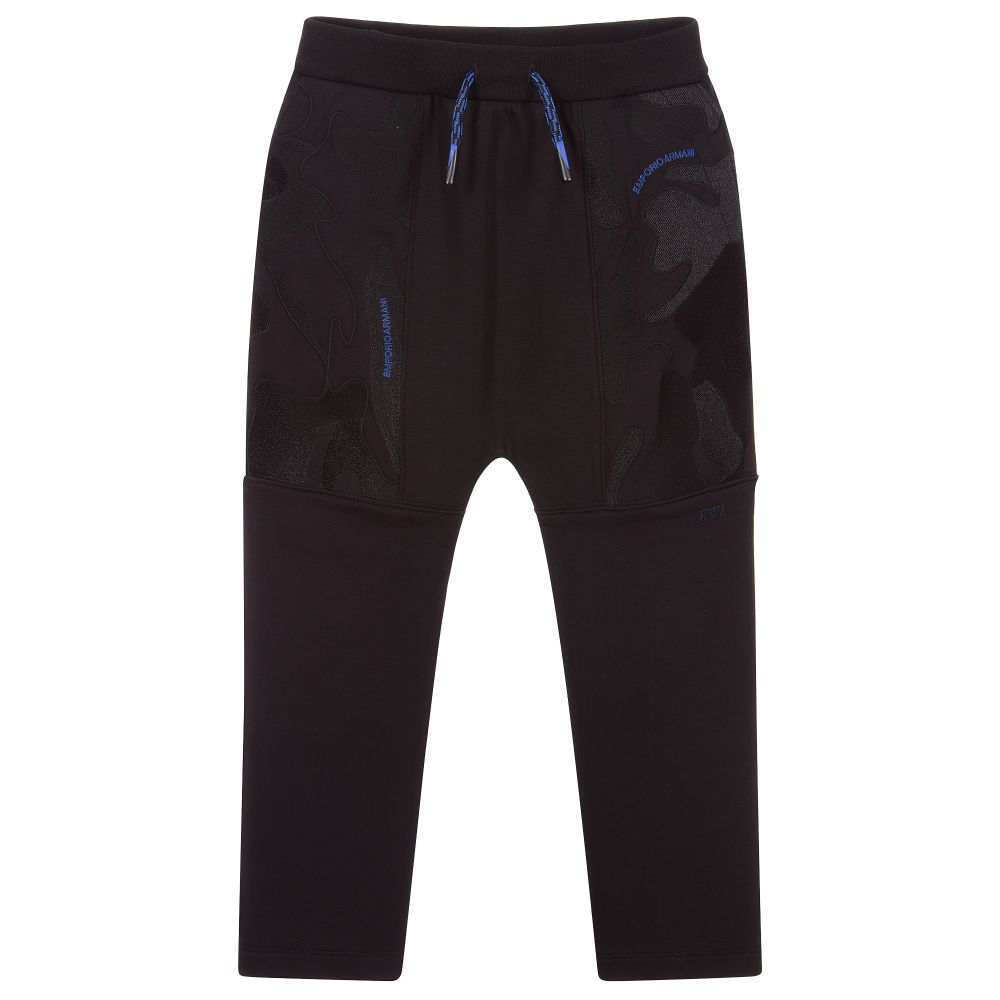 Emporio Armani - Черные вышитые брюки с камуфляжными вставками | Childrensalon