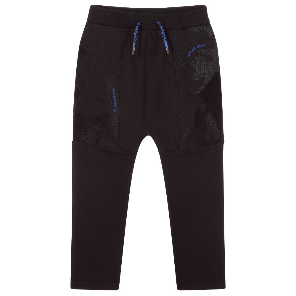Emporio Armani-جوغرز مزيج فيسكوز جيرسي مطرز لون أسود للأولاد | Childrensalon Outlet