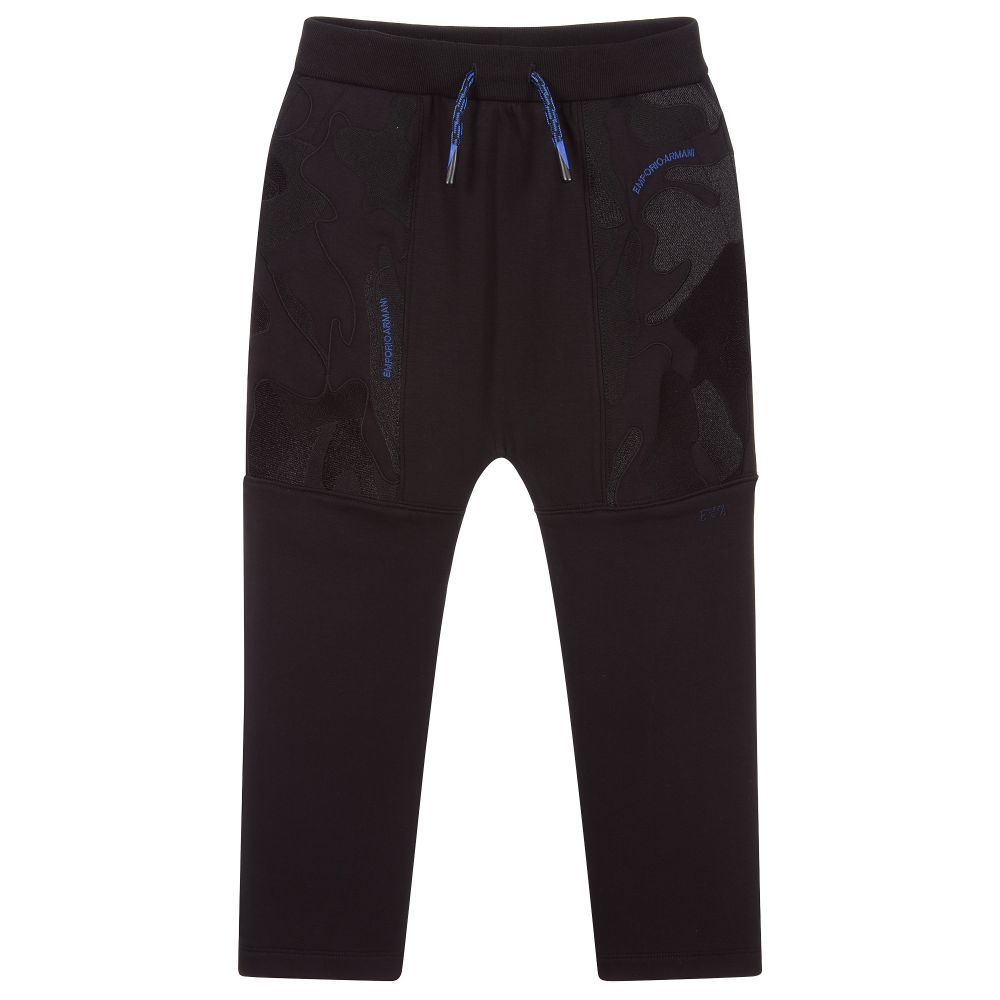 Emporio Armani - Black Embroidered Camo Joggers | Childrensalon