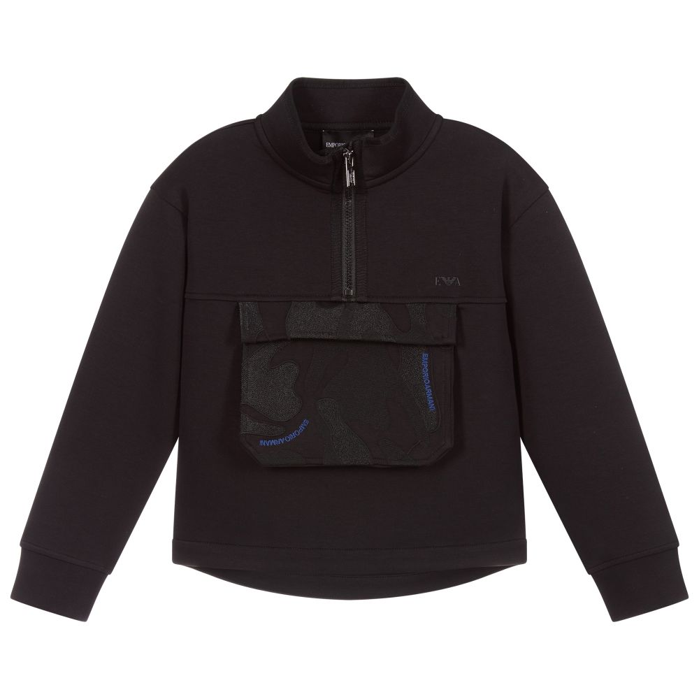Emporio Armani - Sudadera negra con cremallera y bordado | Childrensalon  Outlet