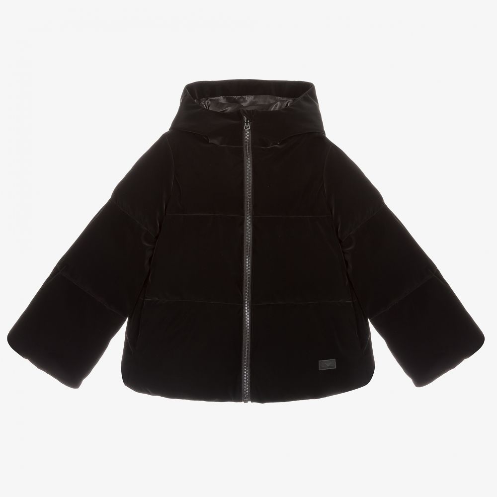 Emporio Armani - Black Hooded Puffer Jacket | Childrensalon
