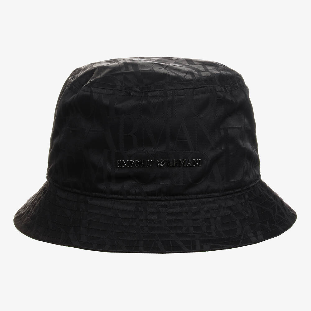 Emporio Armani-Black Jacquard Bucket Hat  | Childrensalon Outlet