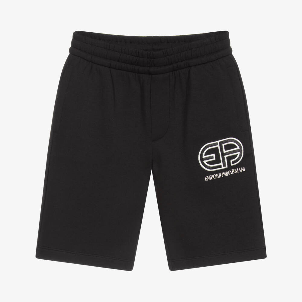 Emporio Armani-شورت مزيج قطن جيرسي لون أسود للأولاد | Childrensalon Outlet