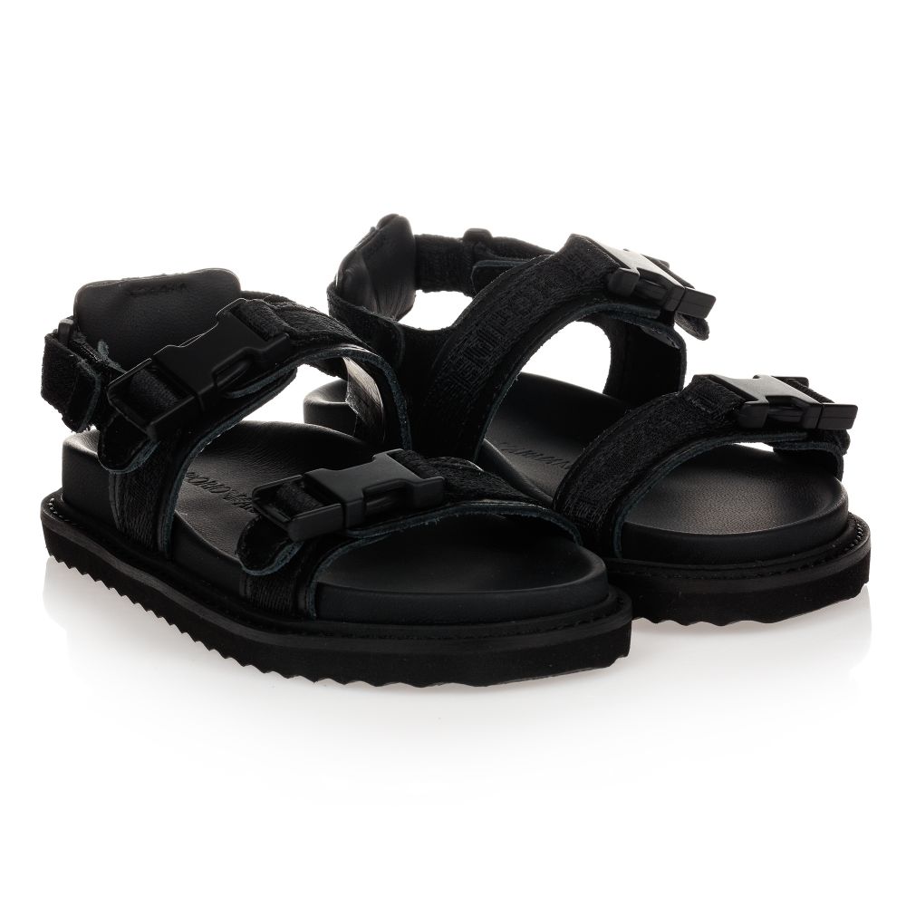 Emporio Armani - Black Leather Buckle Sandals | Childrensalon