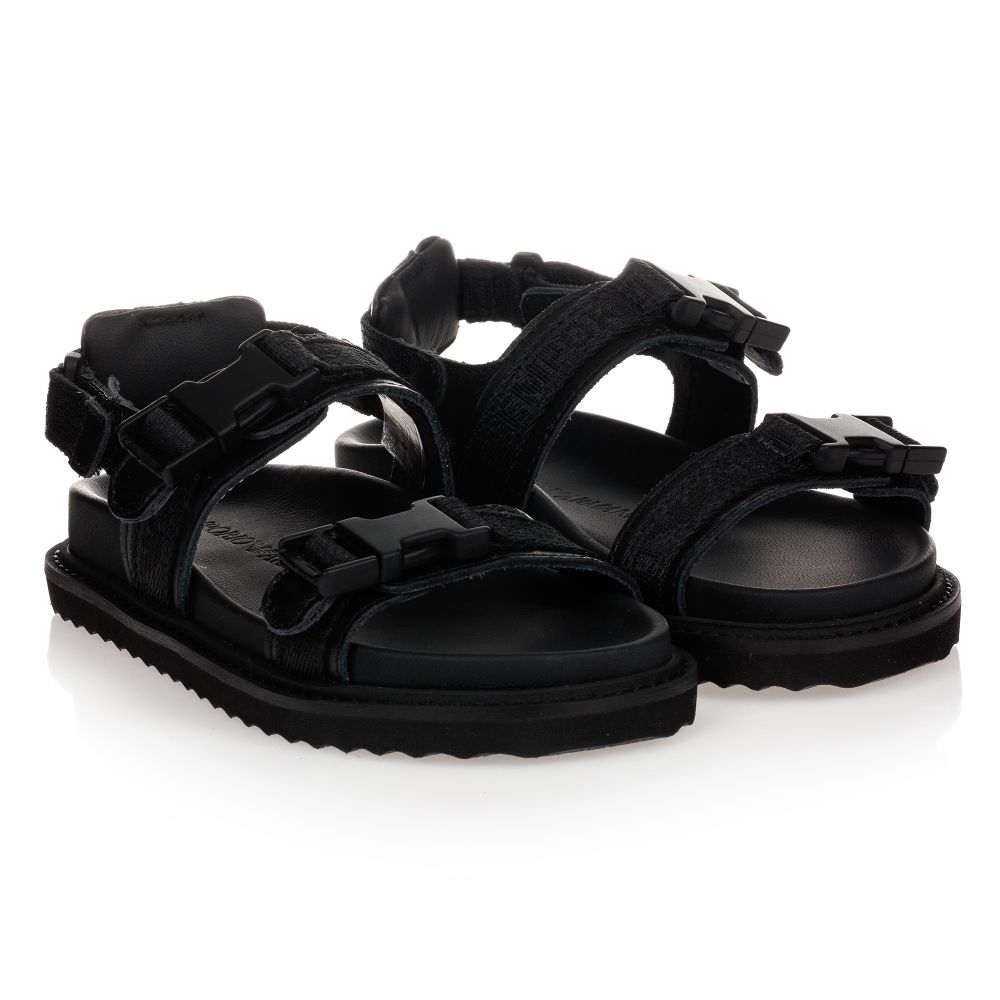 Emporio Armani - Sandales à boucles noires en cuir | Childrensalon