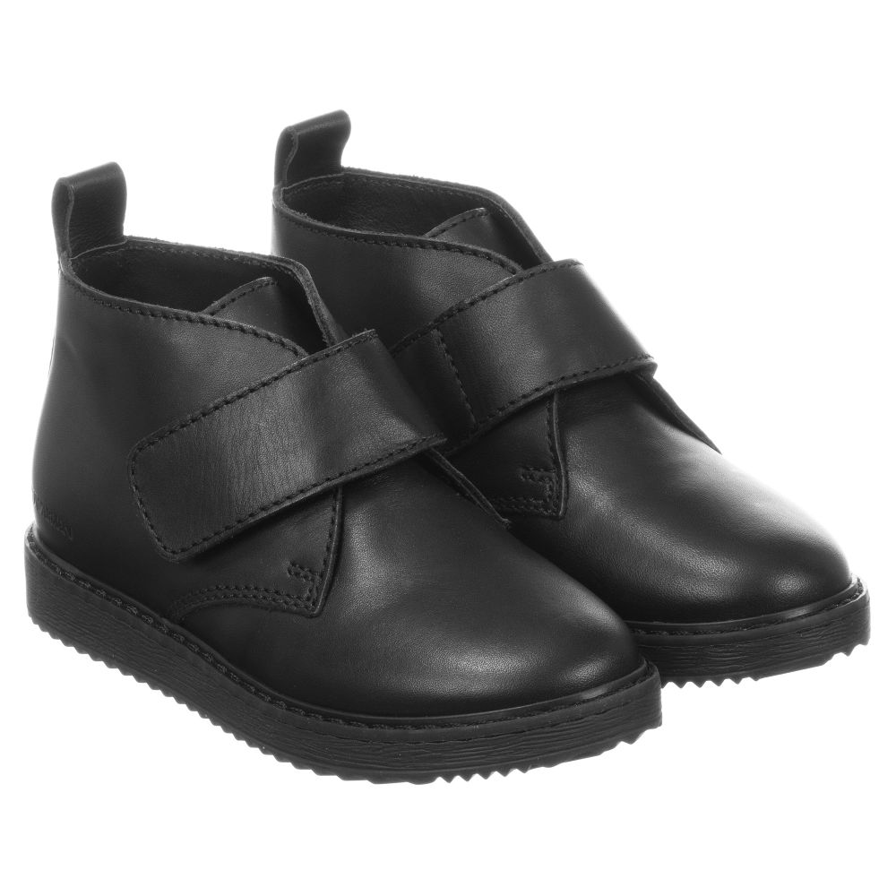 Emporio Armani -  Black Leather Velcro Boots | Childrensalon