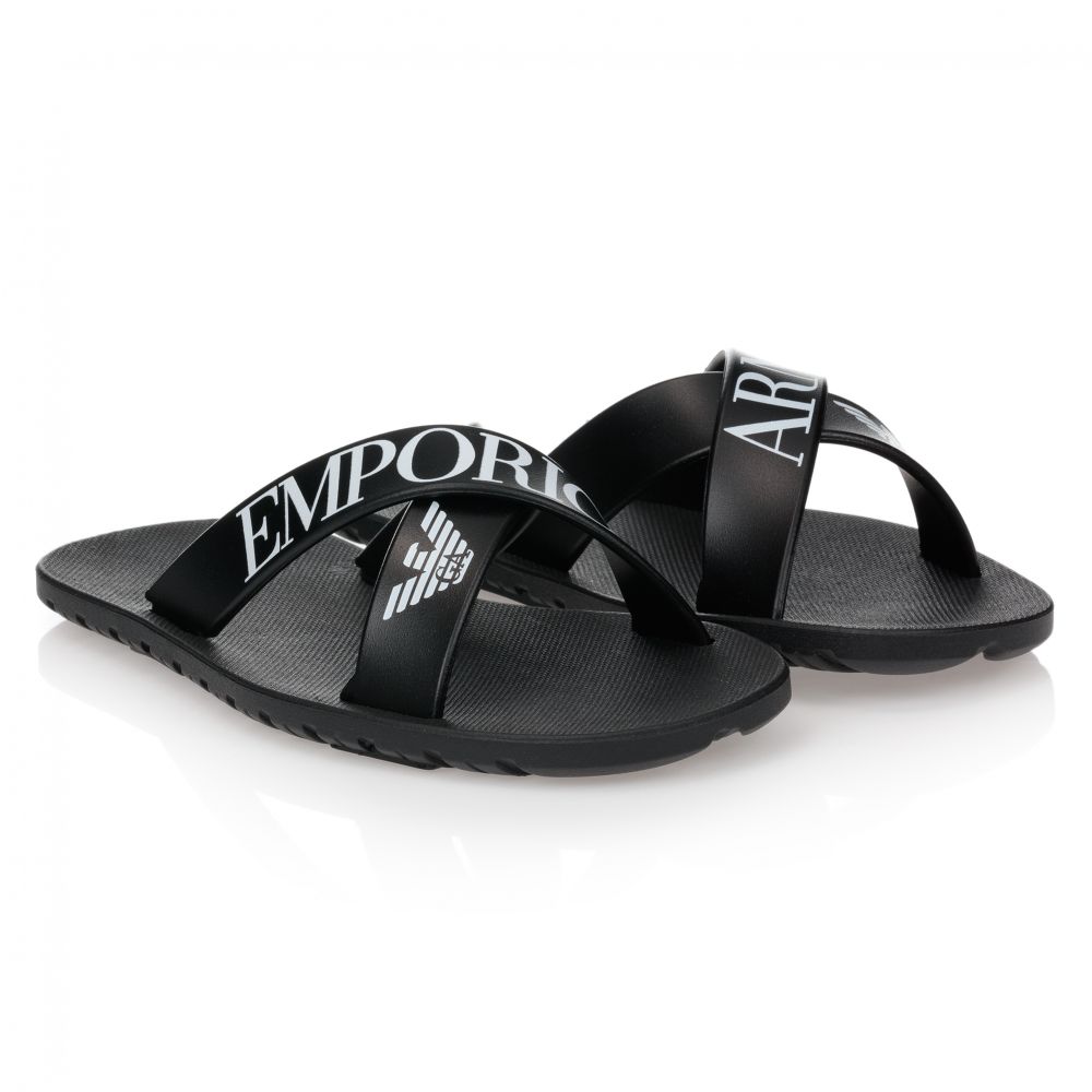 Emporio Armani - Black Logo Sliders | Childrensalon