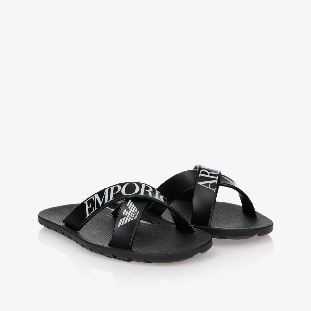 Emporio Armani-Black Logo Sliders | Childrensalon Outlet