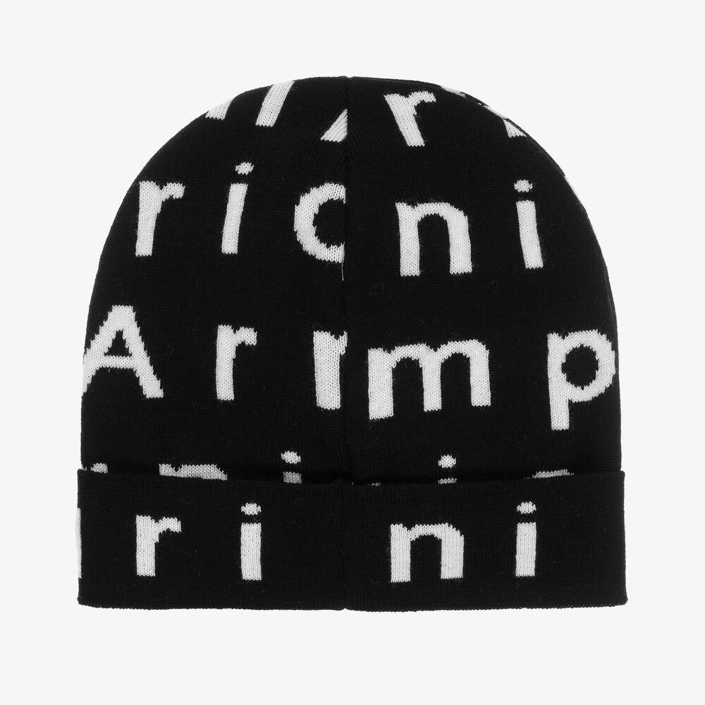 Emporio Armani-Black Wool Knit Logo Hat | Childrensalon Outlet