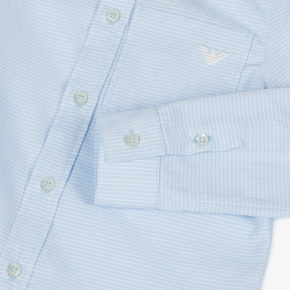 إEmporio Armani-قميص قطني أزرق بنقشة مربعات للأولاد | Childrensalon Outlet