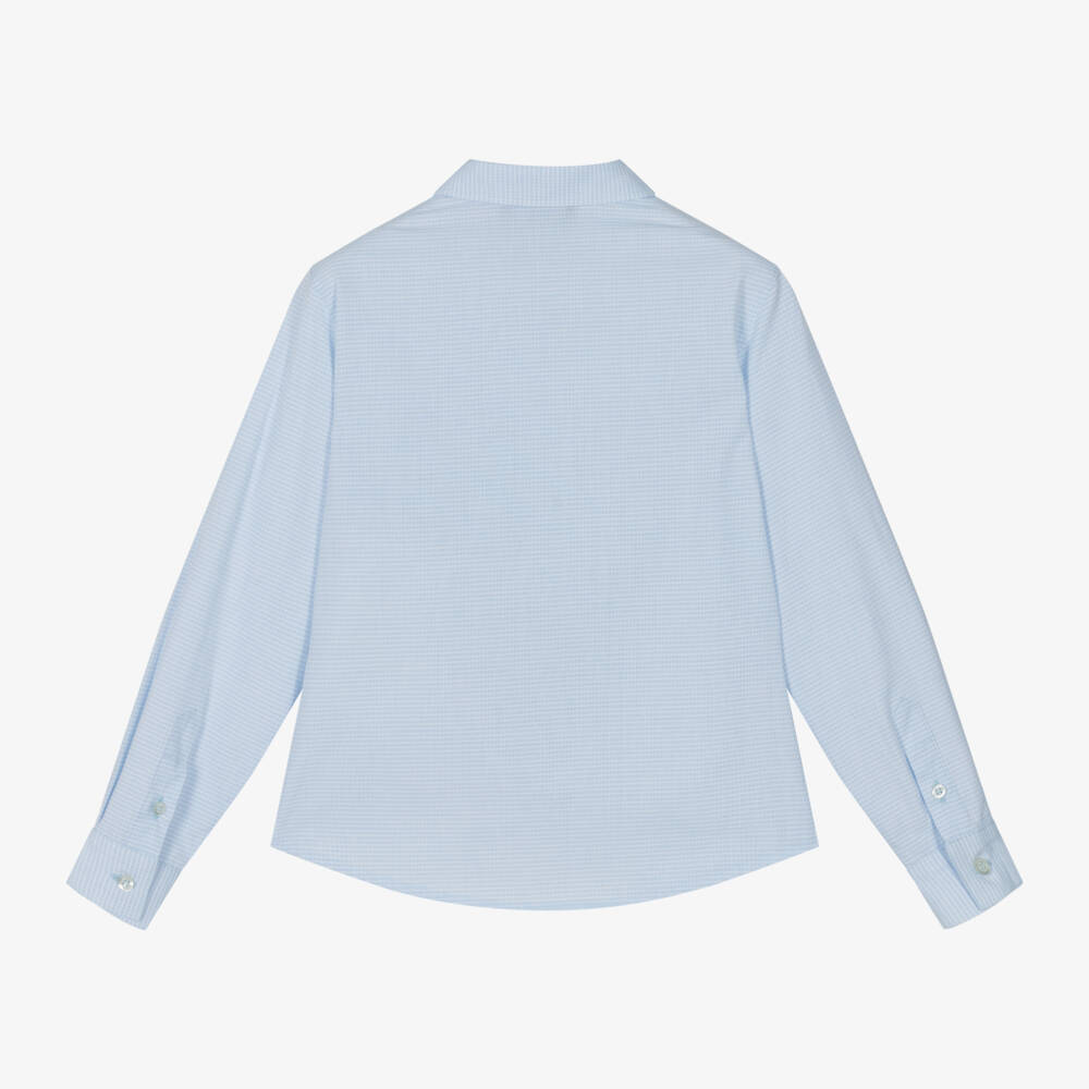 إEmporio Armani-قميص قطني أزرق بنقشة مربعات للأولاد | Childrensalon Outlet