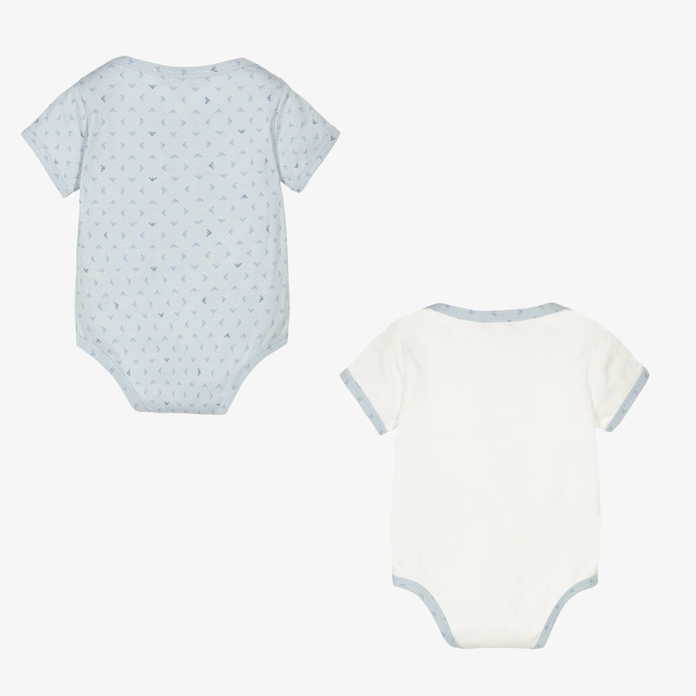 إمبوريو أرماني-أوفرول بادي قطن لون عاجي وأزرق للمواليد (عدد 2) | Childrensalon Outlet