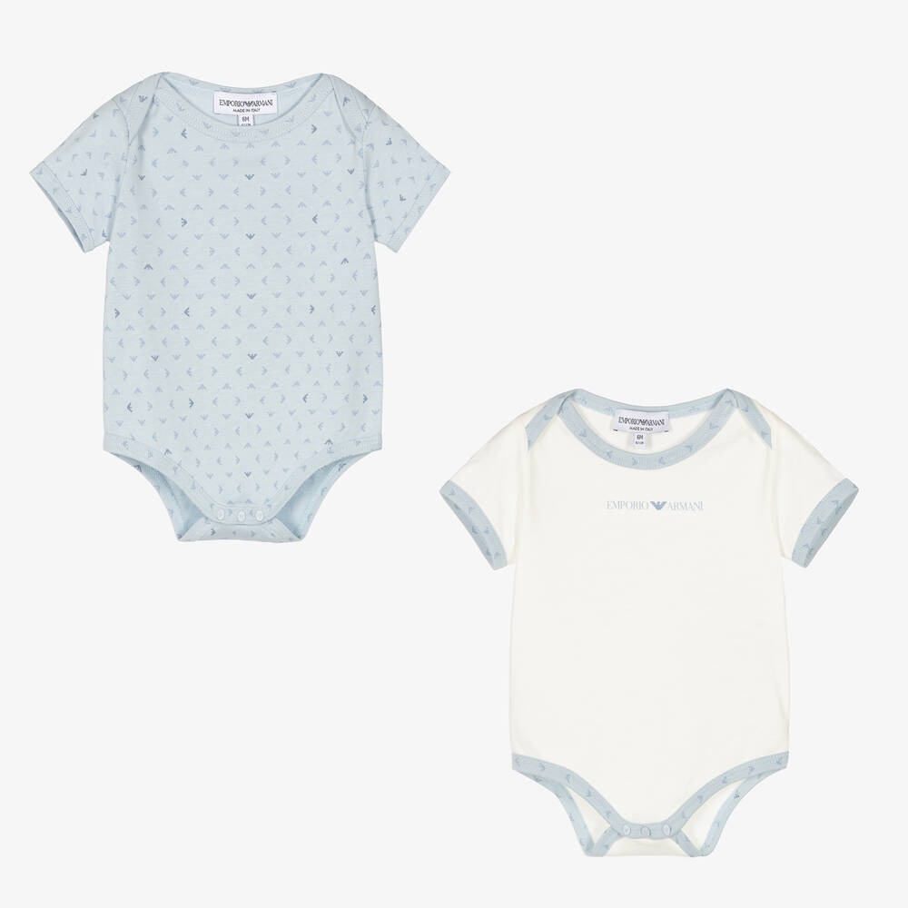 Emporio Armani Blue Cotton Logo Bodyvests 2 Pack Childrensalon Outlet