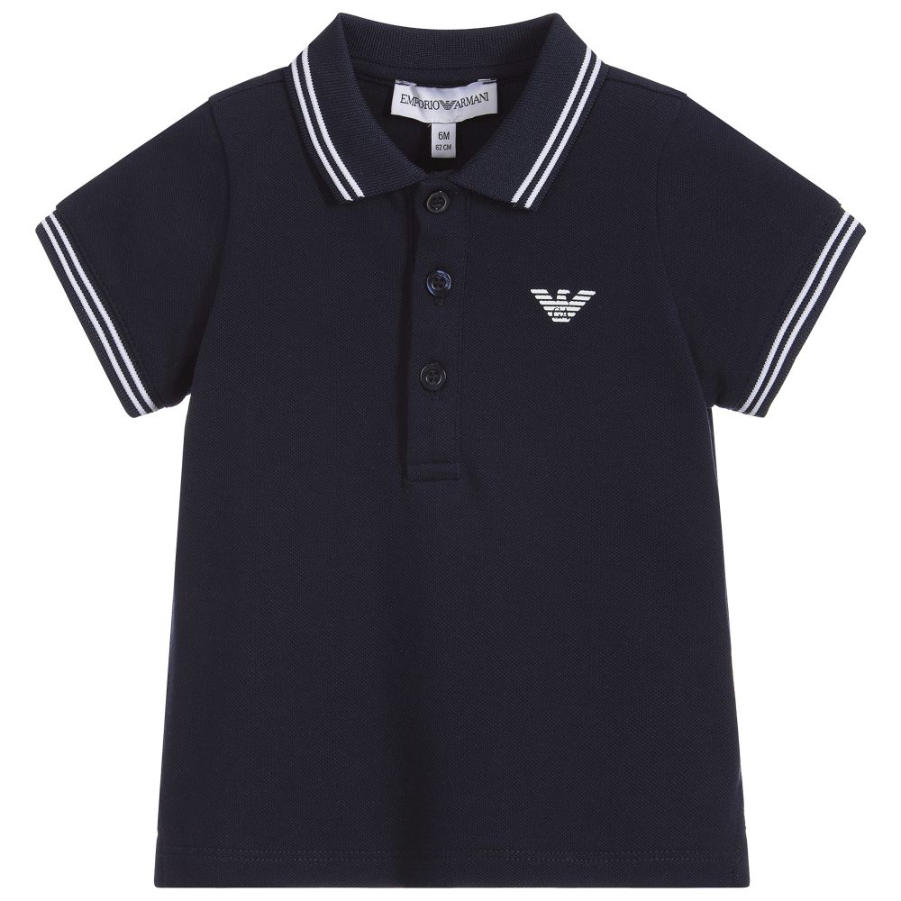 Emporio Armani - Blue Cotton Logo Polo Shirt | Childrensalon Outlet