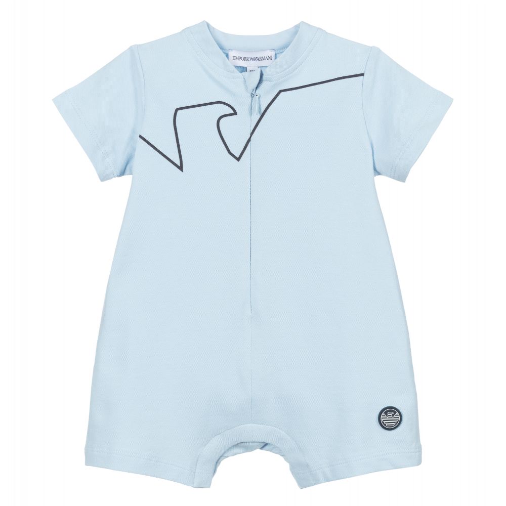 Emporio Armani - Combi-short bleue en piqué de coton | Childrensalon