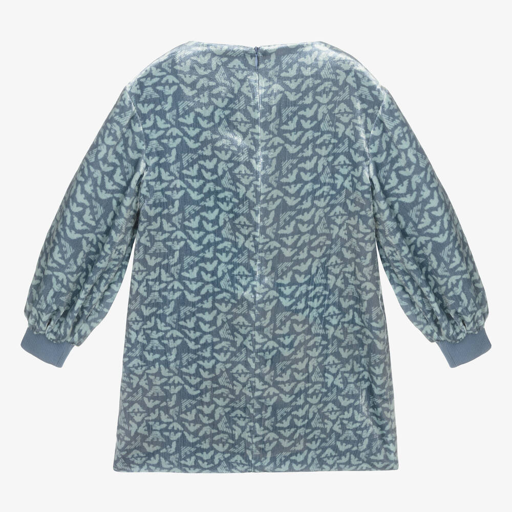 Emporio Armani-Blue Eagle Logo Velvet Dress | Childrensalon Outlet