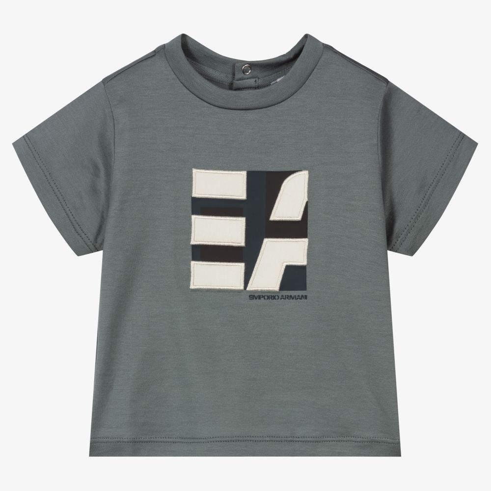 Emporio Armani - Blue Grey Logo Baby T-Shirt | Childrensalon
