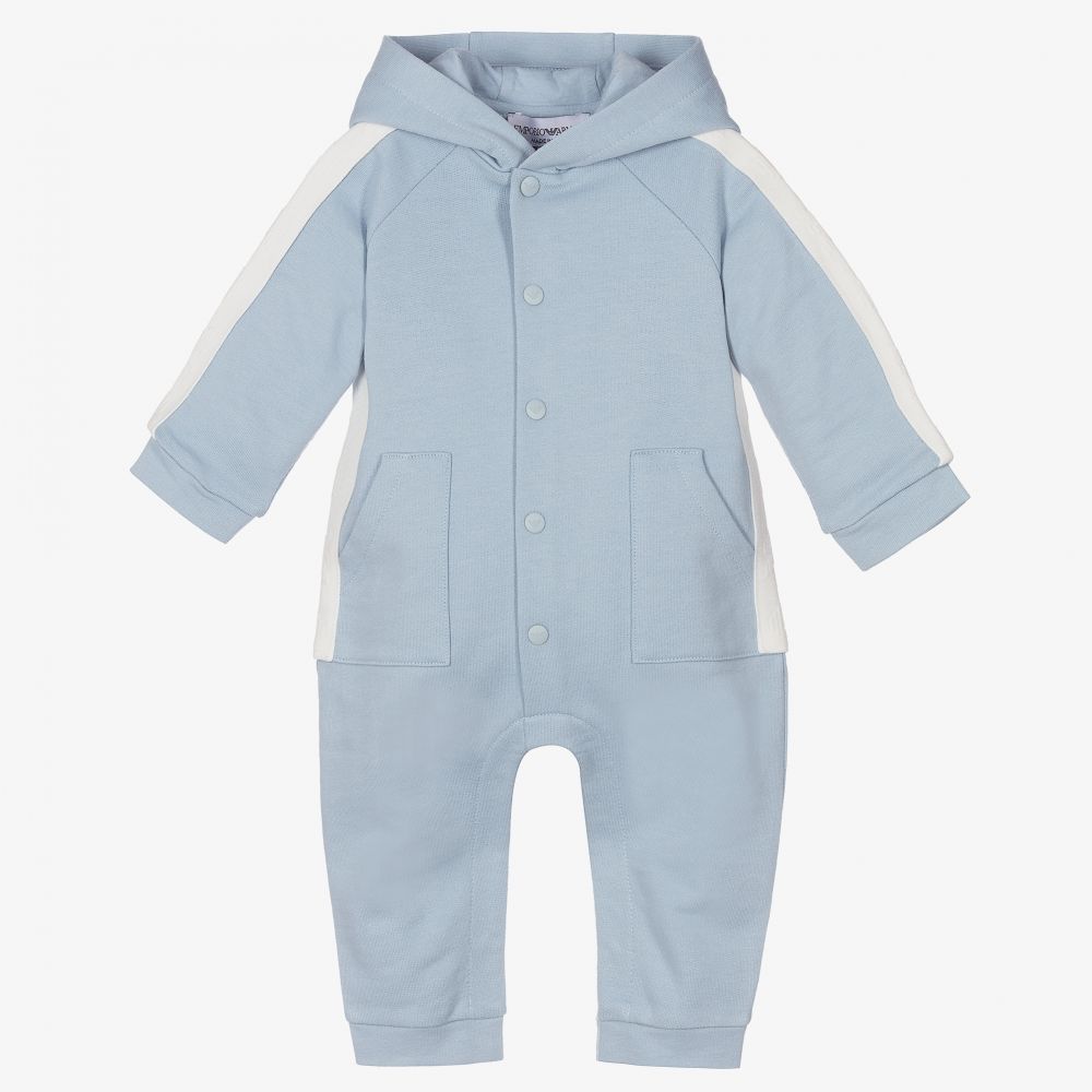 Emporio Armani - Blue Hooded Baby Romper | Childrensalon