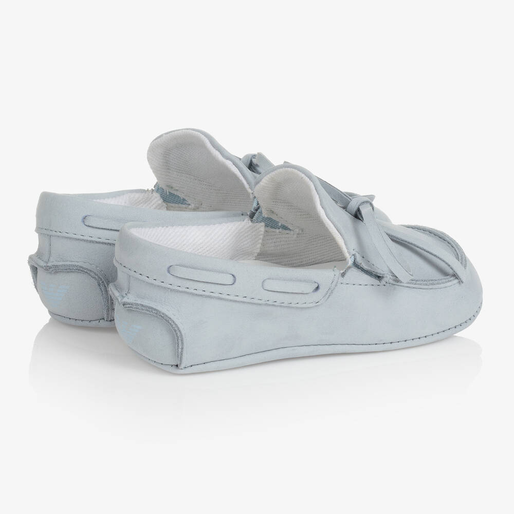Emporio Armani-Голубые кожаные пинетки-мокасины | Childrensalon Outlet