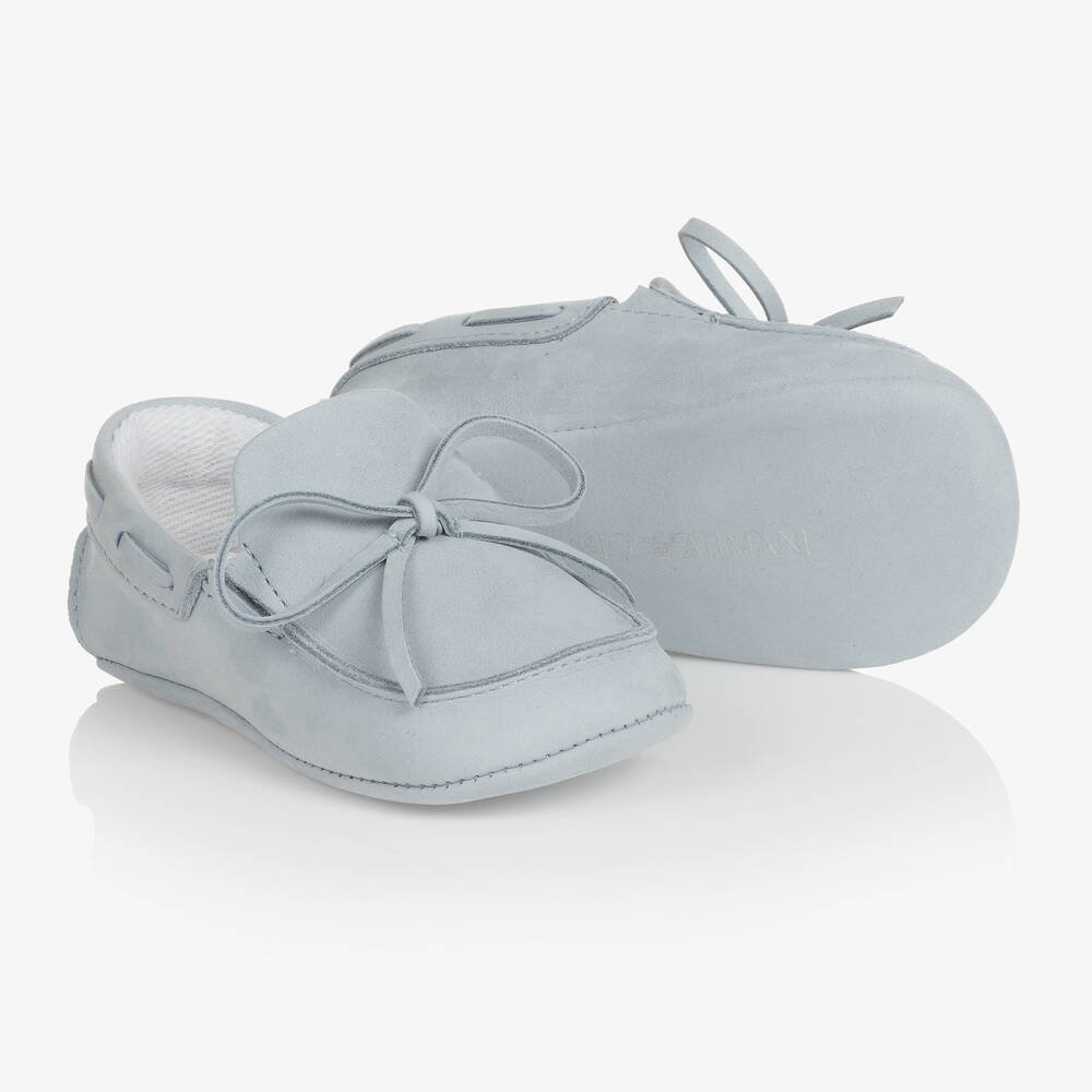 Emporio Armani - حذاء موكاسين شامواه لون أزرق لمرحلة قبل المشي | Childrensalon