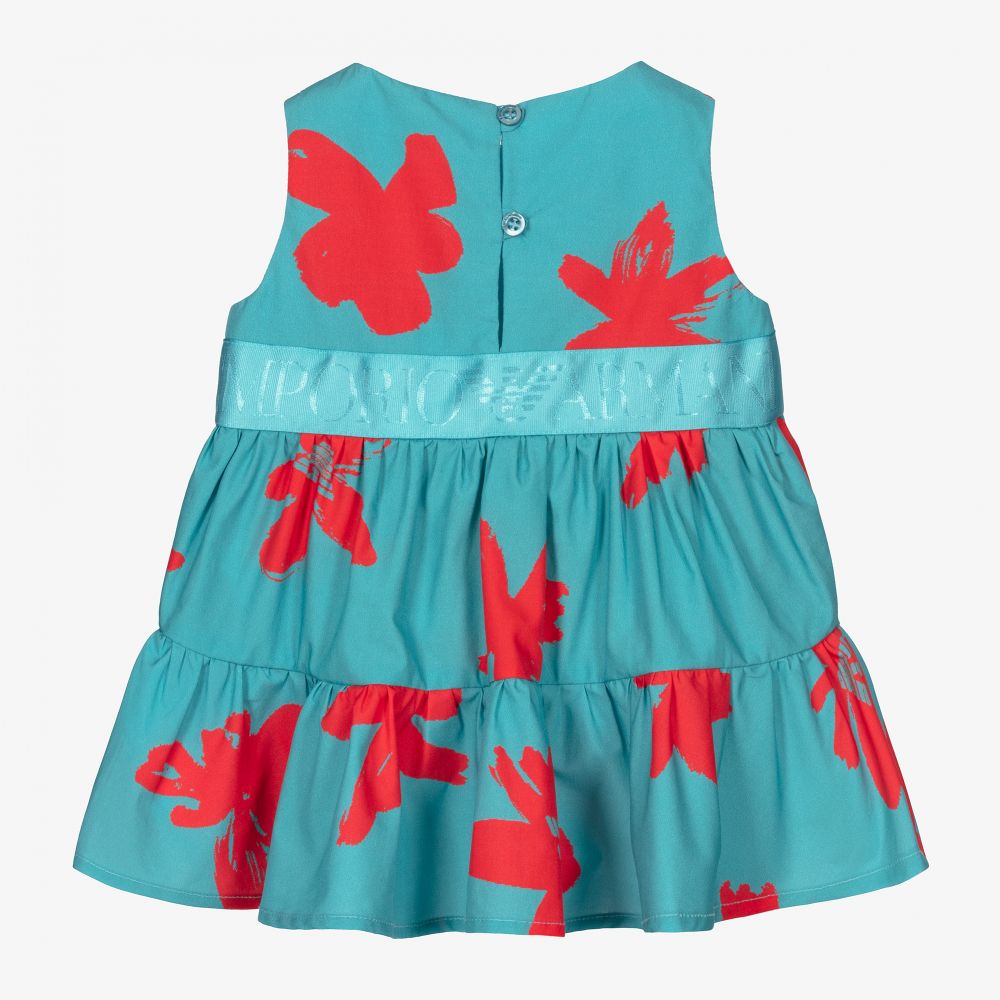 Emporio Armani-Голубое платье с красными цветами для малышей | Childrensalon Outlet