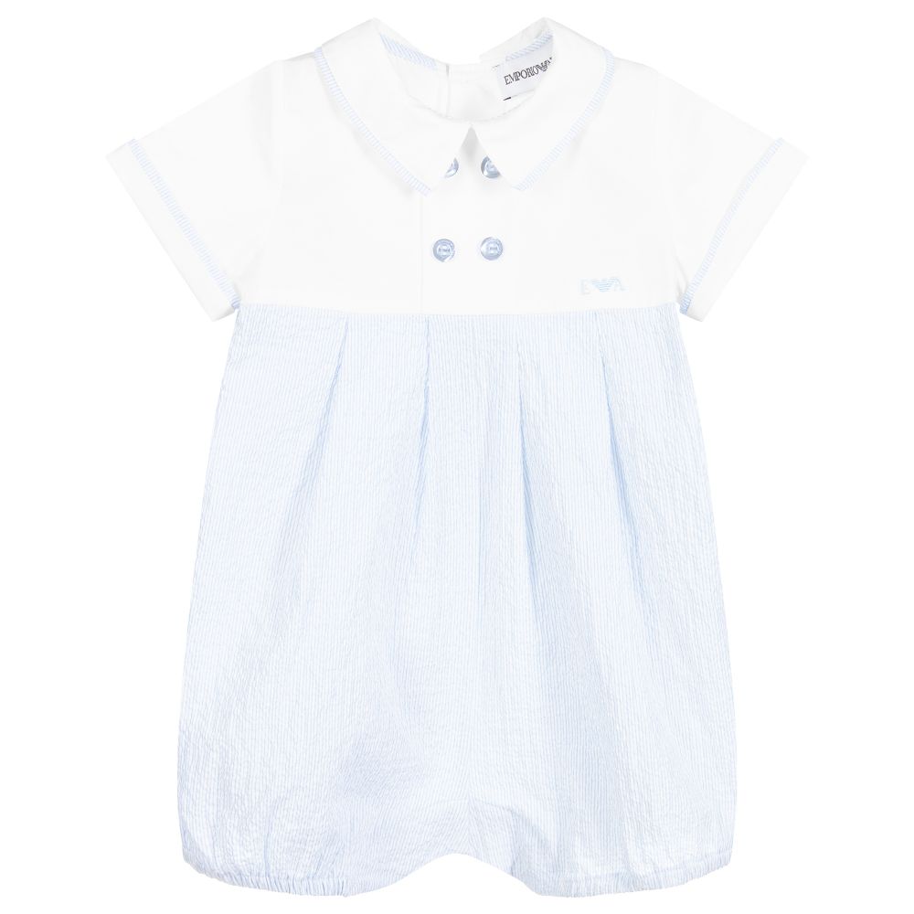 Emporio Armani - Combi-short bleue et blanche en coton | Childrensalon